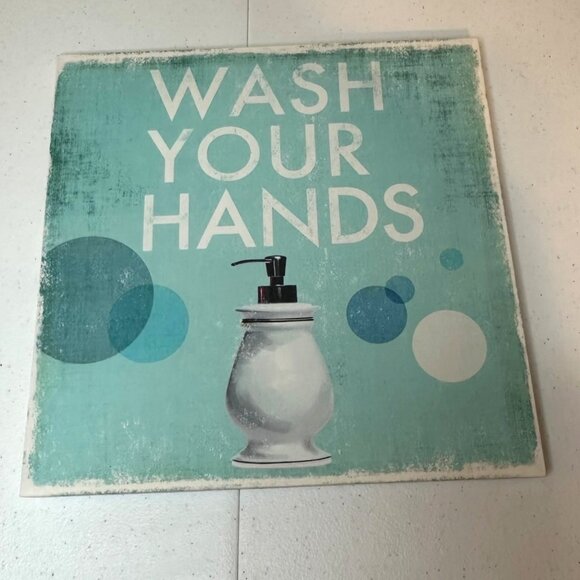 Wrapped canvas wall art for bathroom Wash your hands Keep it clean set of 2 - Picture 6 of 13